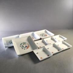 A1256-8/有田焼/仁窯/小畑仁/色絵花草文角皿大4客・小6客/懐石道具/ A1256-8/有田焼/仁窯/小畑仁/色絵花草文角皿大4客・小6客/懐石