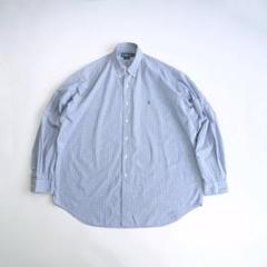 ラルフローレン　90s刺繍ロゴ　長袖BDチェックシャツ　青XLゆるだぼ古着