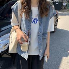 2L ベスト ジレ ゆったり 青 XL デニム 韓国