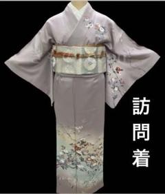シックな花模様 紫 白色 正絹 薄物 夏用 絽 紗 訪問着 着物 16 夏訪問着 絽 t0049薄紫地花(化繊) | 着物レンタルの京都かしいしょう
