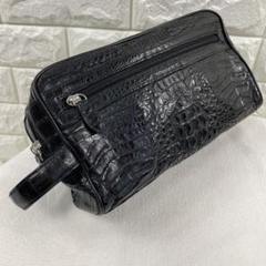 ナイルクロコダイル、カイマン、セカンドバッグ、クラッチバッグ、マットブラック