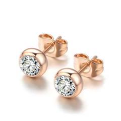 ローズゴールド 一粒ピアス AAAジルコニアダイヤモンド 18Kgp 純金
