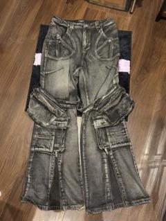 パンツ opium destroy flare denim L y2k opium black denim flare cargo 鬼フレア｜Yahoo!フリマ（旧