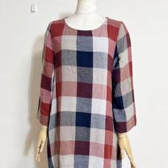 ❤️人気 柔らかコットン ナチュラル系 チェック柄 ワンピースチュニック M－L