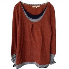 【ピンクアドベ】長袖 トップス Tシャツ ボーダー （M）赤系 レッド