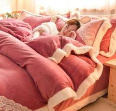 ふわふわ♪ゼミ布団カバーベルベットシーツ4点防寒枕カバー付き寝具セット