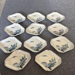骨董　明治印判皿　鶴亀吉祥図菱皿　変形皿 蒔絵入り 朱塗り 銘々皿 小皿 木皿 取り皿 菓子皿 アンティーク