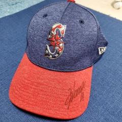 激レア　ニューエラマリナーズ　９FORTY 　青赤色　サイン入り　古着