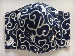 handmade*インナーマスク*唐草ねこ紺