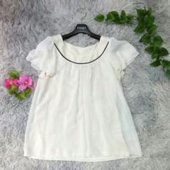 【イマージュ】フリル袖 半袖シャツ (L) アイボリー トップス