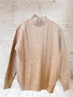 XL✨くすみピンク　ケーブルニット 長袖セーター　ハイネック