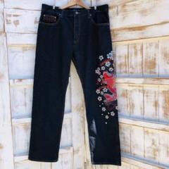 最終値下げ刺繍デザイン ダークデニムパンツ 豪華最終値下げ刺繍デザイン ダークデニムパンツ