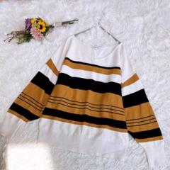 【グローバルワーク】ニットカットソー　Vネック　カシミヤ混　Ｌ　ホワイトベージュ