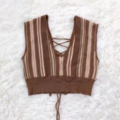 美品　アンドサーチ　マルチストライプニットビスチェ　深めのVネック　ショート丈
