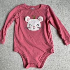 ピンク ネズミ刺繍ロンパース