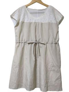 axes femme　ベージュストライプ×レース フレンチスリーブチュニック　M