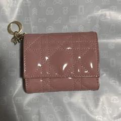 Dior カナージュ ロータスウォレット コンパクトウォレット くすみピンク 美品 LADY DIOR ロータスウォレット カナージュ パテントカーフ