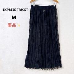 【美品】 エクスプレストリコット レーススカート 花柄刺繍 プリーツマキシ丈 M