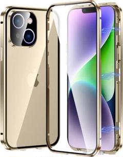 iPhone 13適用 両面ガラス ケース アイフォン13ゴールド