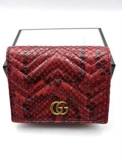 GUCCI GGマーモント　レッド パイソン　二つ折り財布　箱付き GUCCI GGマーモント レッド パイソン 二つ折り財布 箱付き