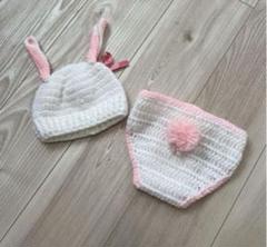 ニューボーンフォト ベビー 新生児 ニット うさぎ おひるねアート 記念日撮影