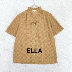 ELLA◇ドット柄プリーツ袖シアーブラウス Vネック リボン 5分 フリルカラー
