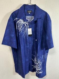 14 かりゆしウェア アロハシャツ HARES アダン柄 ネイビー 4Lサイズ