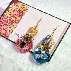 handmade ❁⃘*.゜ 和柄漢字レジンの和ピアス ～参～ ～水～
