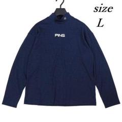 新品 ピン ゴルフ ネイティブ総柄 モックネック 長袖 シャツ ネイビー L