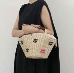 にくきゅう モチーフペーパー紙刺繍カゴバッグ かごバッグ 夏 肉球 ハンドバッグ にくきゅう モチーフペーパー紙刺繍カゴバッグ かごバッグ 夏 肉