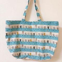 ハンドメイド　大きめサイズ　エコバッグ　トートバック　釣り猫柄