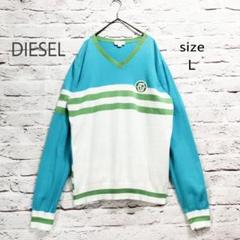 【ロゴワッペン】ディーゼル DIESEL Vネック 薄手 コットン ニット