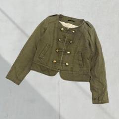 3107【アルシーヴ】ノーカラージャケット　カーキ　平成　裏起毛　Y2K