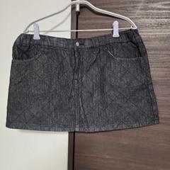 キルティングダークグレー デニムミニスカート　大きいサイズ