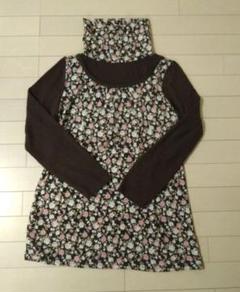 花柄　ニット　タートルネック　トップス　レディース　M