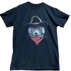 メンズTシャツ　黒　M　猫　アニマルTシャツ　レア　カウボーイキャット【4188