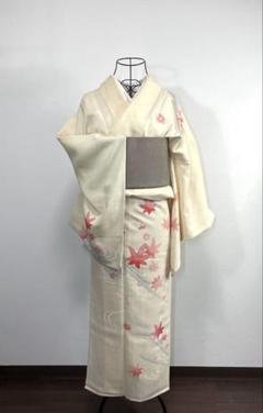 洗える夏着物(絽・付け下げ訪問着) Lフリーサイズ 紺色地に桜柄