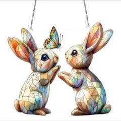 うさぎ 蝶 ステンドグラス風 サンキャッチャー 壁掛け 壁飾り