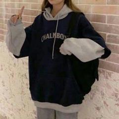 かっこいい! 春シーズン ネイビー ホッケーパーカー XL 韓国ファッション0