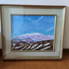風景画 油彩 青と紫の山景色(残雪の浅草岳)
