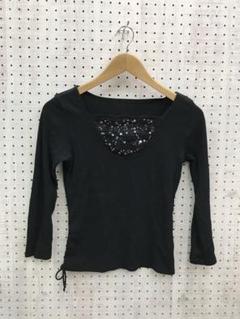 ロマンティックグランジ古着　エキゾチックスパンビーズ刺繍　アシメリボントップス