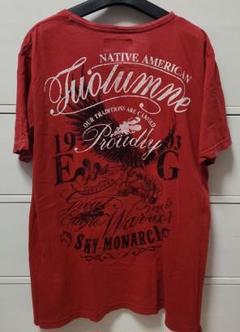 USED✨ヴィンテージ風バックプリント Vネック 大きめサイズ レッドTシャツのサムネイル