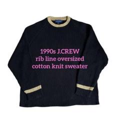 名作】90s J.Crew 太畝リブ コットンニットセーター ラグラン