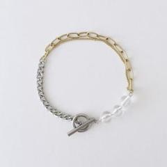 №89 バイカラー マンテル チェーンブレスレット クリア ステンレス316L◎