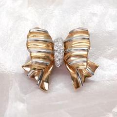 ★REPOSSI★ ボウ リボン ブローチ ダイヤモンド YG WG