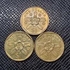 金運アップ☆シンガポールドル１ドルコイン × 3枚セット 硬貨☆超美品 金運アップ☆シンガポールドル1ドル硬貨 × 3枚セットの通販 by