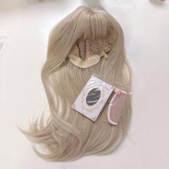 ウィッグ ロング 巻き髪 左右分け前髪 S型つむじ 白金髪　ネット付き