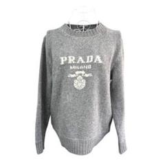 PRADA ロゴ ウール ニット セーター グレー 38 汚れ有 2024