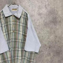 90S vintage ニットシャツ　切替　古着　メンズ　L半袖　個性派　A2
