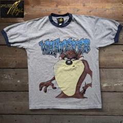 90s　USA製　タスマニアンデビル　リンガーTシャツ　ルーニーチューンズ　L
